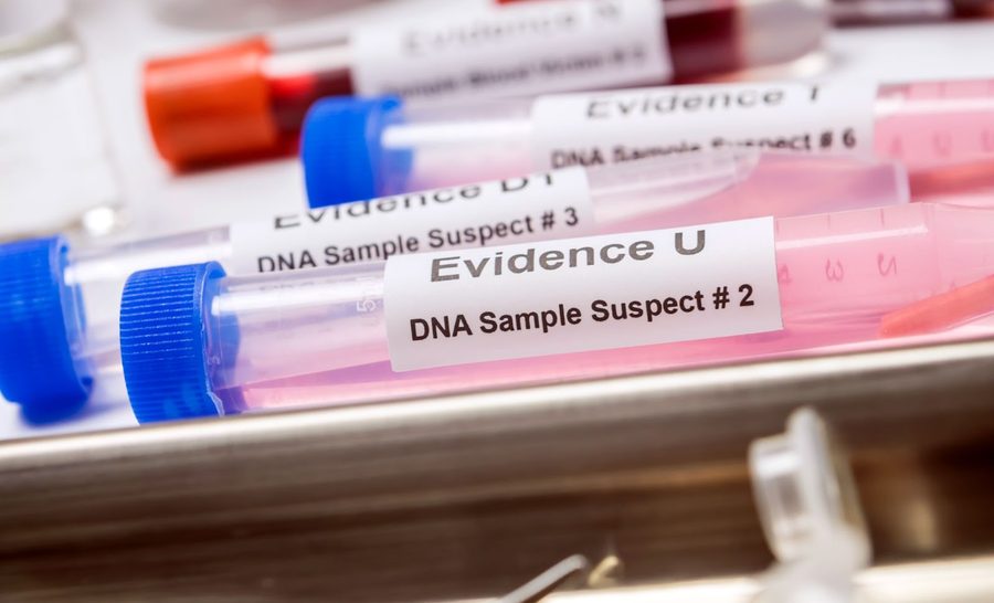 Hematological DNA analysis test kits in a crime lab.