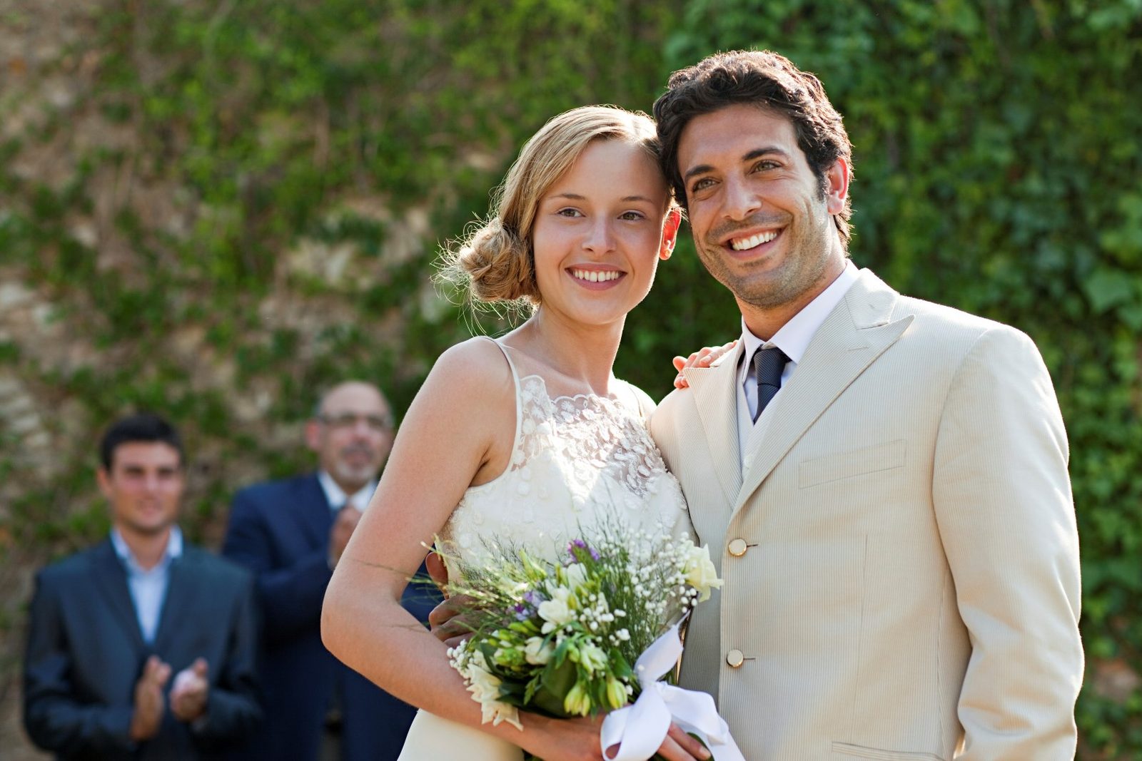 A newly married couple at a marriage ceremony, subject of marital investigations in Arkansas